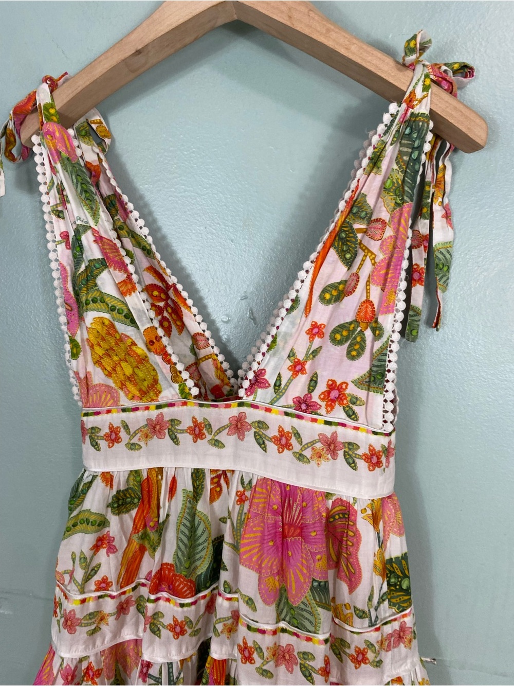 Farm Rio Macaw Bloom Tie Shoulder Mini Dress Floral XS - Picture 5 of 7
